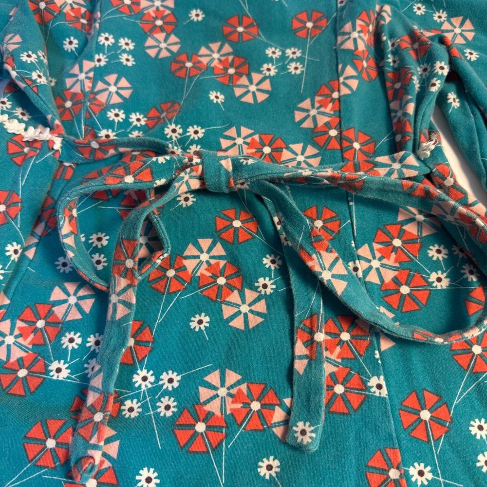 Llum Girls Teal Blue Floral Bell Sleeve Lace Trim Knit Dress Size 10
